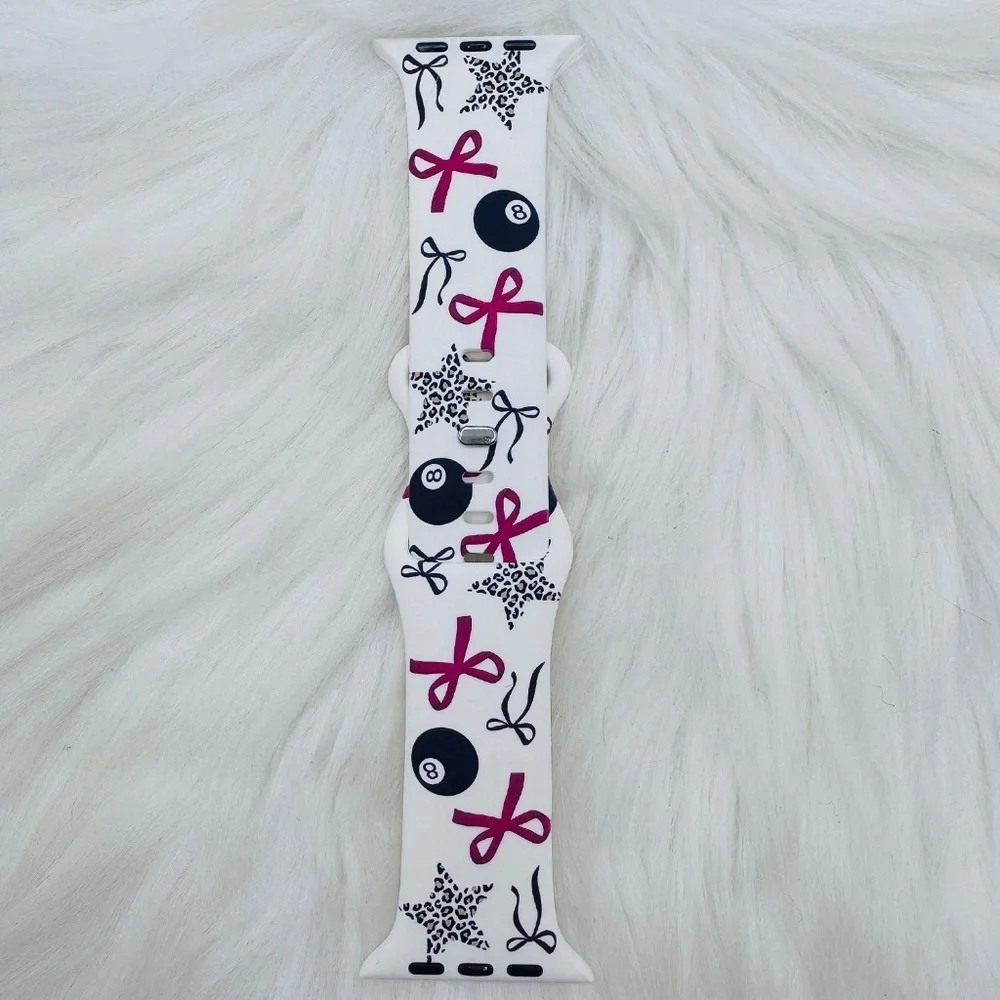New Pink Bow & Stars Design Watch Band For Apple Watch 42mm / 44mm / 45mm /49mm